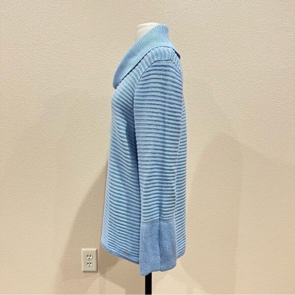 Calvin Klein Blue Ribbed Metallic Cowl Neck Sweater Size Medium - Picture 7 of 11